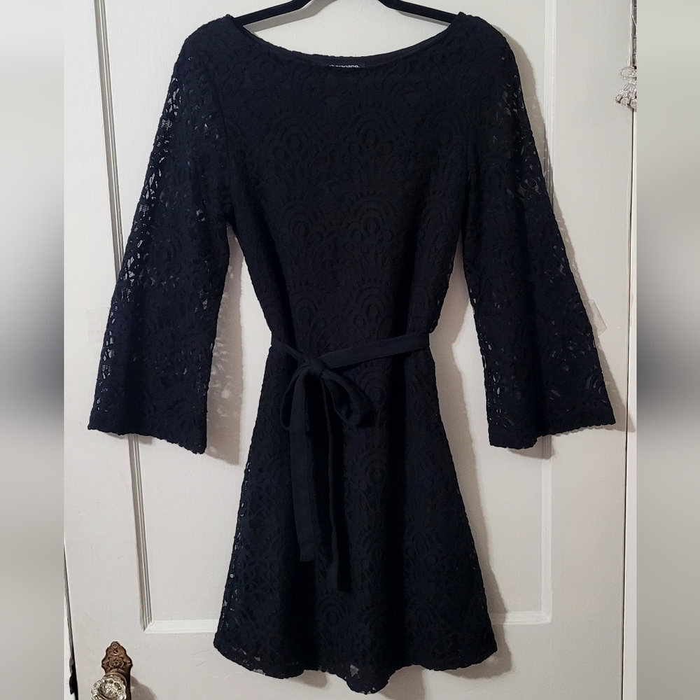 $Black A-Frame Lacy Dress,  Size 6